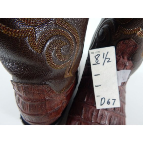 Lucchese Caiman Hornback Alligator Skin Boots Made in USA Brown Men\'s 8 ½ D67